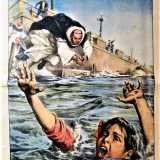 E infine eccoci ad ammirare la copertina del 26 giugno 1955, che mostra la piccola Anna Sebastiani, di appena otto anni, dimenarsi nelle acque del lungomare Imperatore Augusto di Bari. Il suo insolito salvatore sar� un prete: padre Domenico Mastroserio, che gettatosi in acqua con tutta la tonaca domenicana la riporter� a riva sana e salva